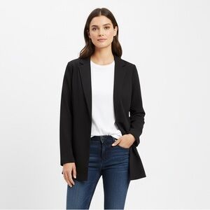 Eileen Fisher Classic Black Wool Blazer‎ Capsule Closet Minimalist No Button